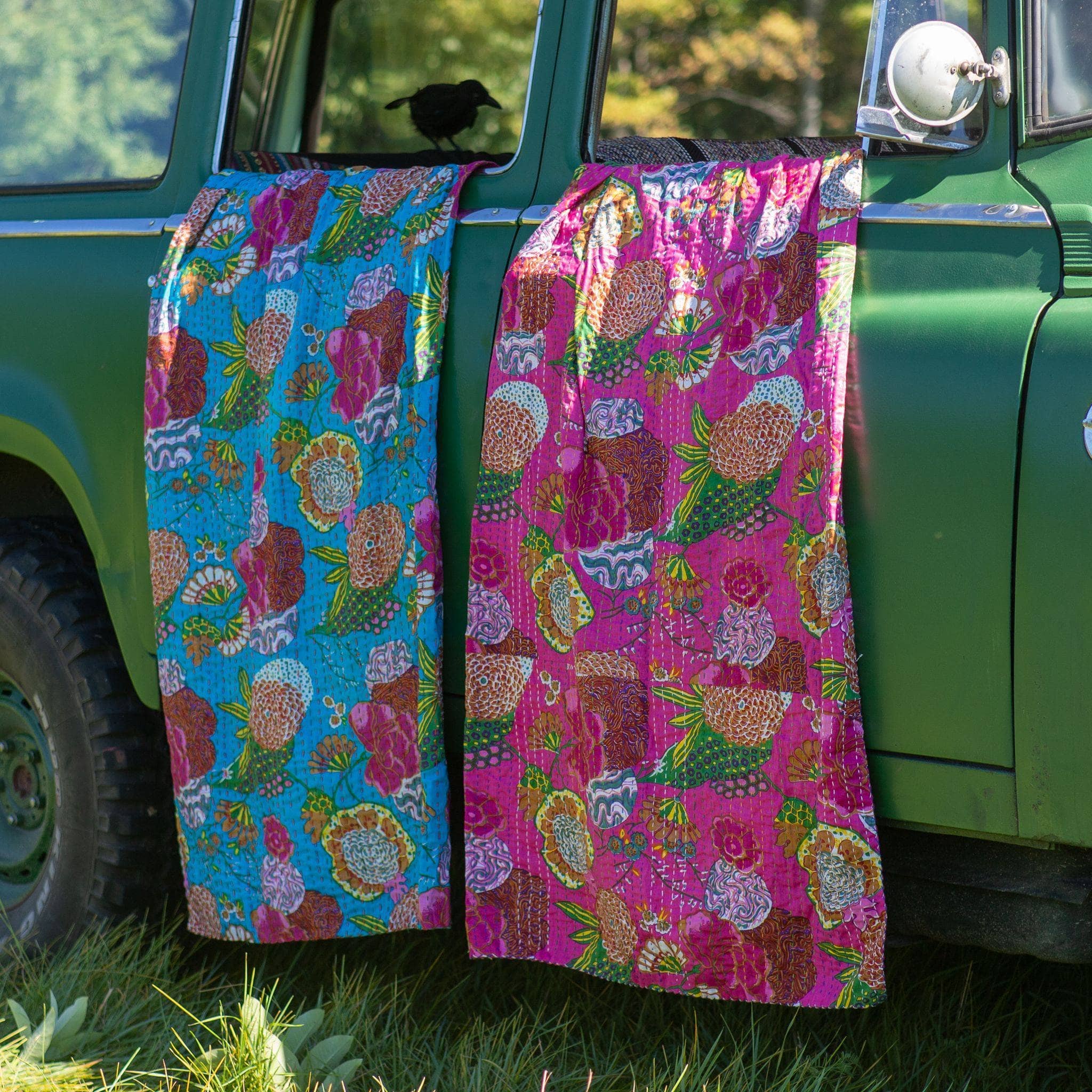 Handmade Kantha Quilt Blanket Throw Hand Stitched Indian Cotton Colorful Cozy Throw For Binge Watching Nights Darn Good Yarn